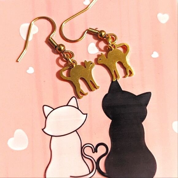 Gold Kitty Cat Earrings  - Picture 5 of 5